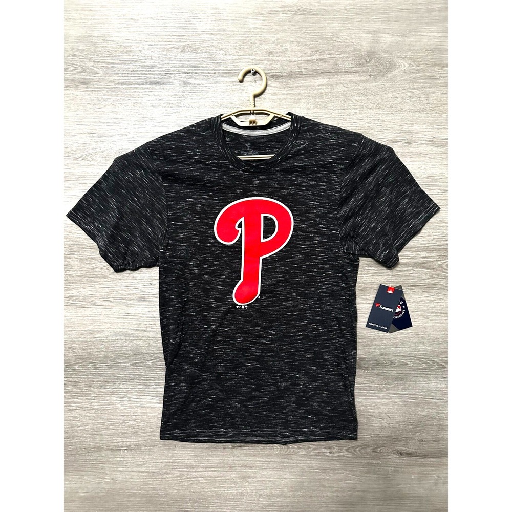 NWT Philadelphia Phillies T-Shirt, Mens, Graphic MLB Logo Heather Black/Gray